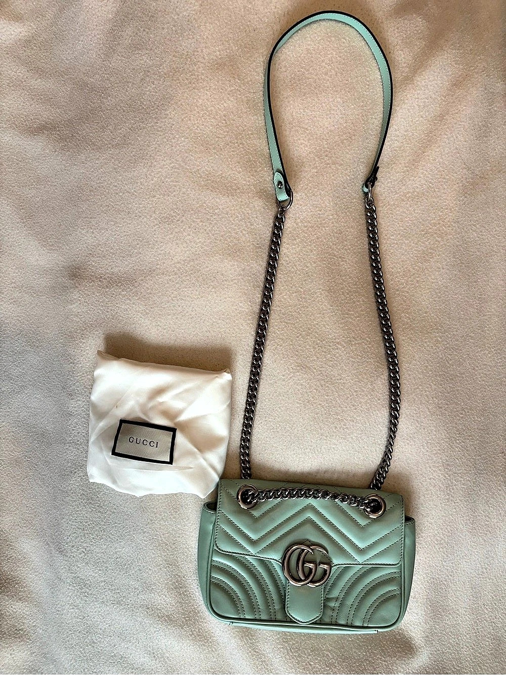 Gucci Marmont Matelassé Mini Bag in Pastel/Mint Green